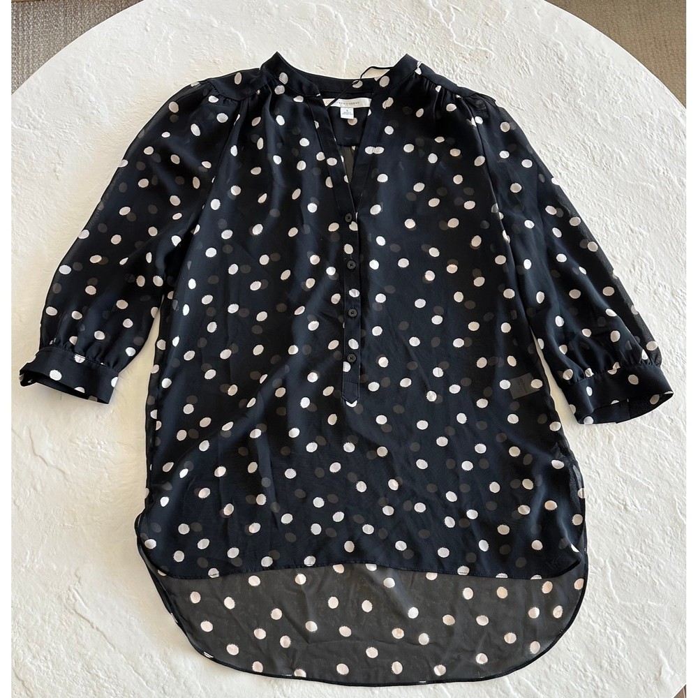 Lauren Conrad Black Sheer Polka Dot High Low Blouse